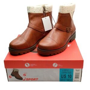J Sport Violet Boot Women Size 10 Brown Faux Leather Knit Collar Memory Foam